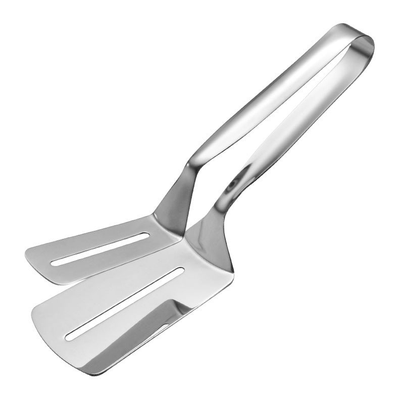 Stainless steel spatula on a white background