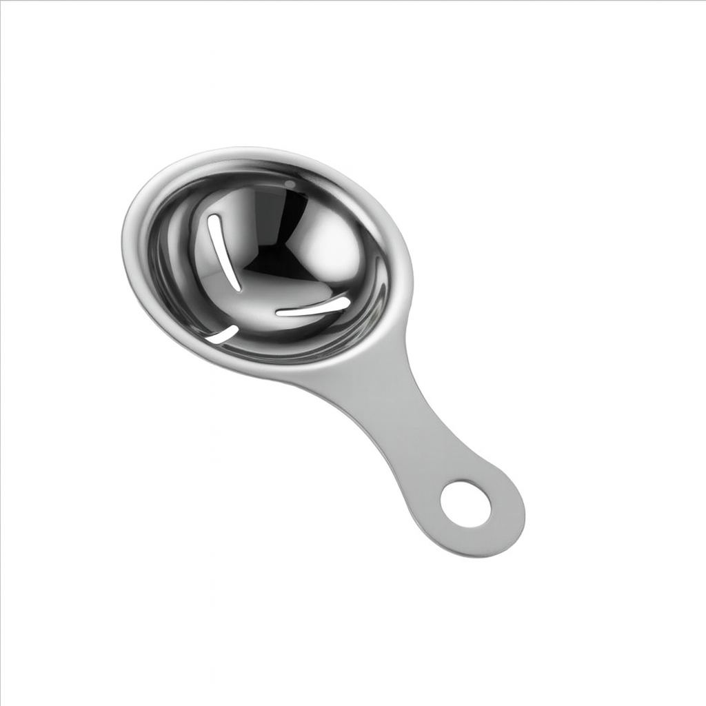 Stainless Steel egg separator on a white background