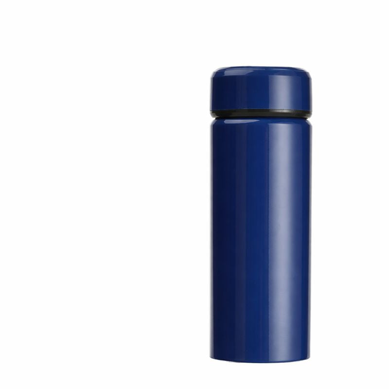 Blue thermos bottle on a white background