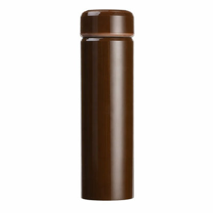 Brown thermos bottle on a white background