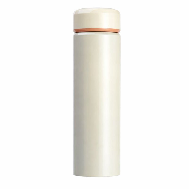 White thermos with a pink cap on a white background