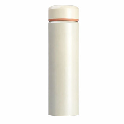 White thermos with a pink cap on a white background
