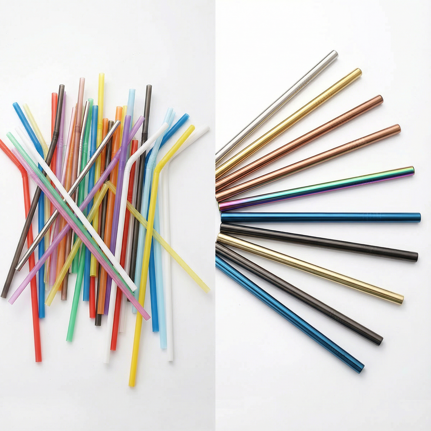 Colorful straws on a white background