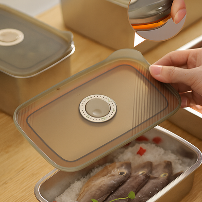 Fresh keeping boxes on a table with lid open