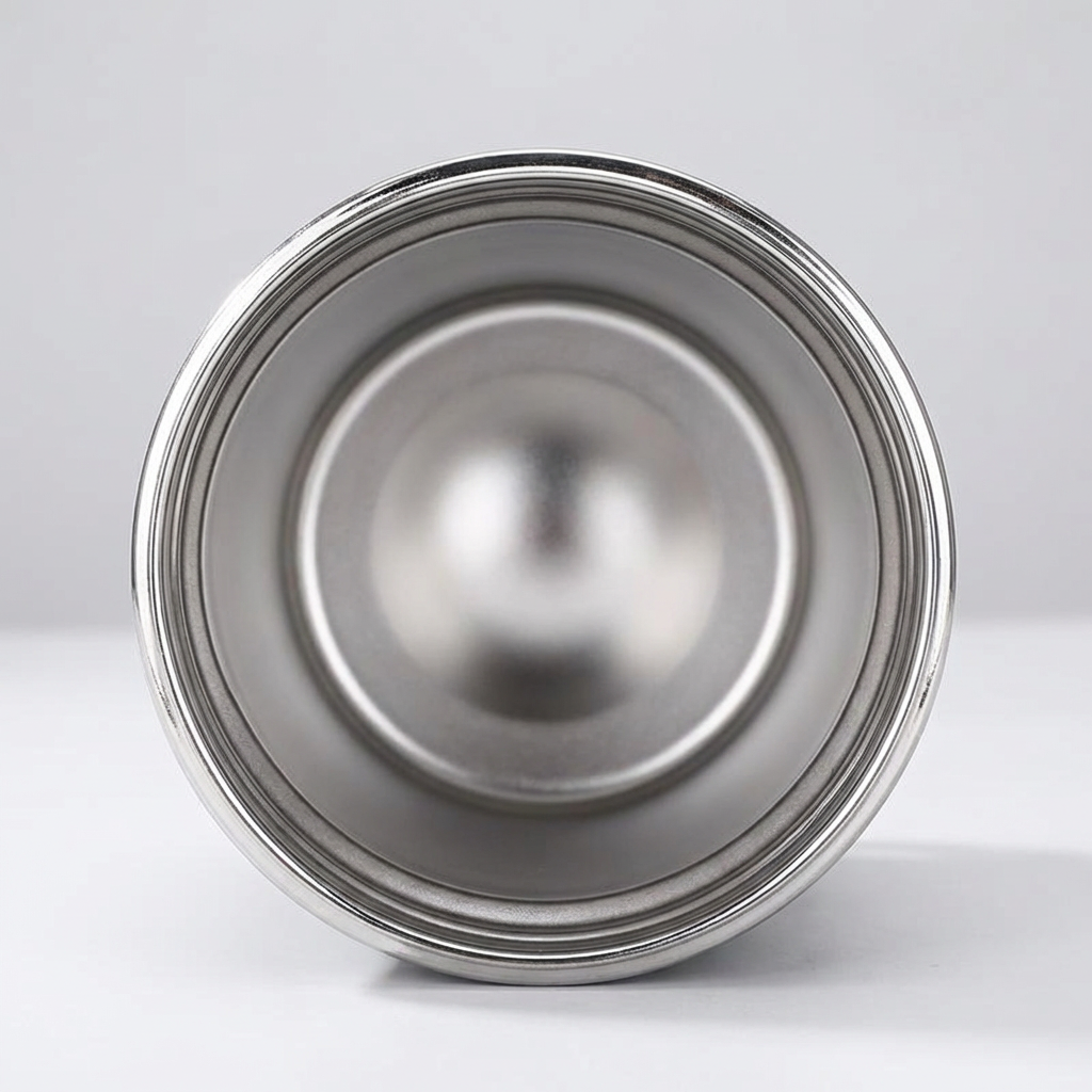 Metallic lid on a light gray background
