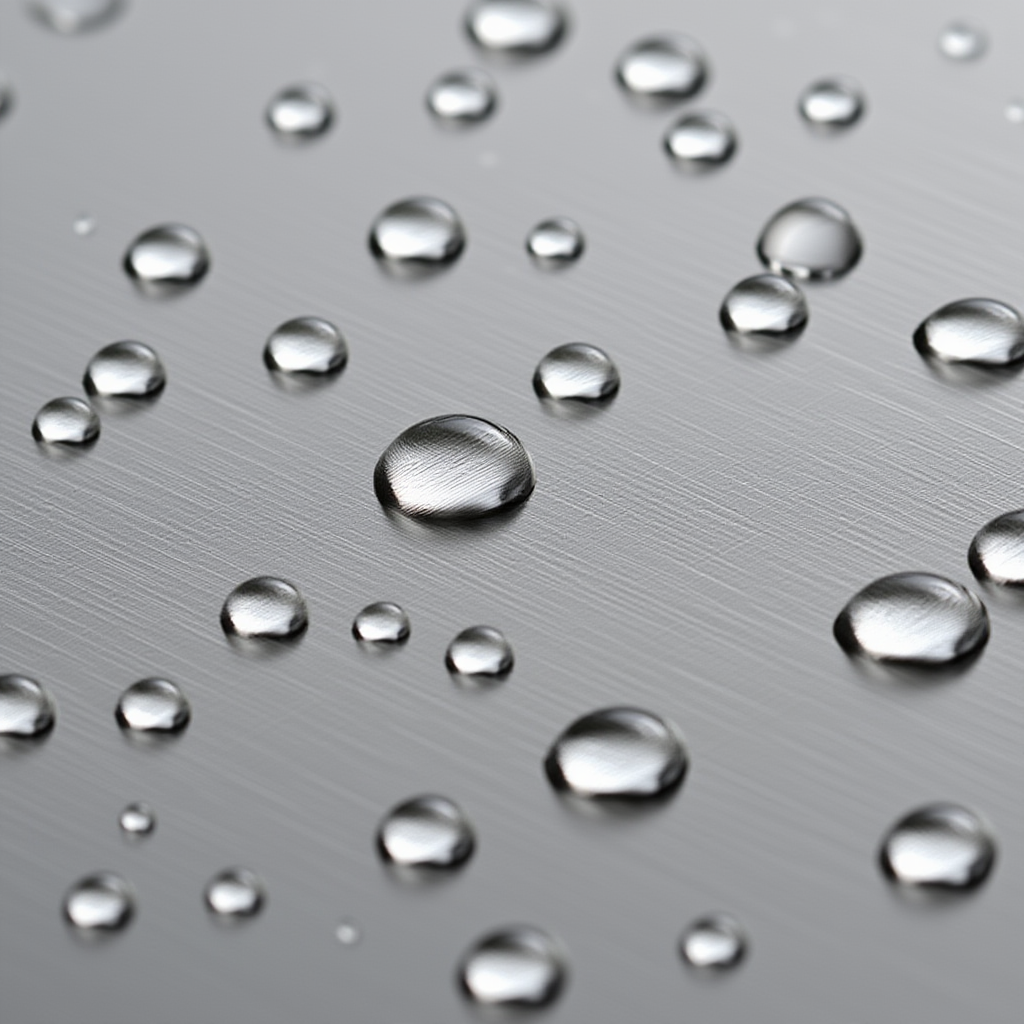 Water droplets on a textured metallic surface