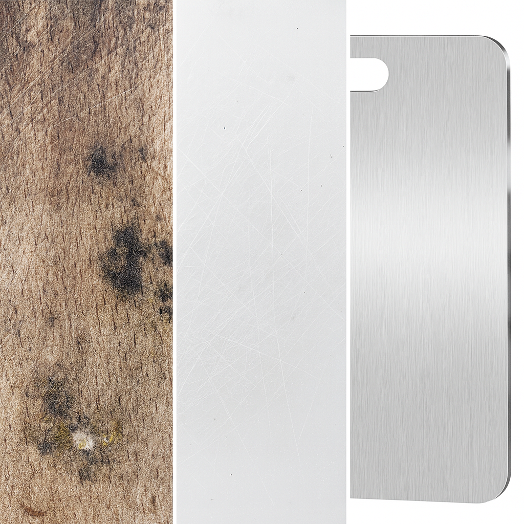 Titanium surface comparison on a white background