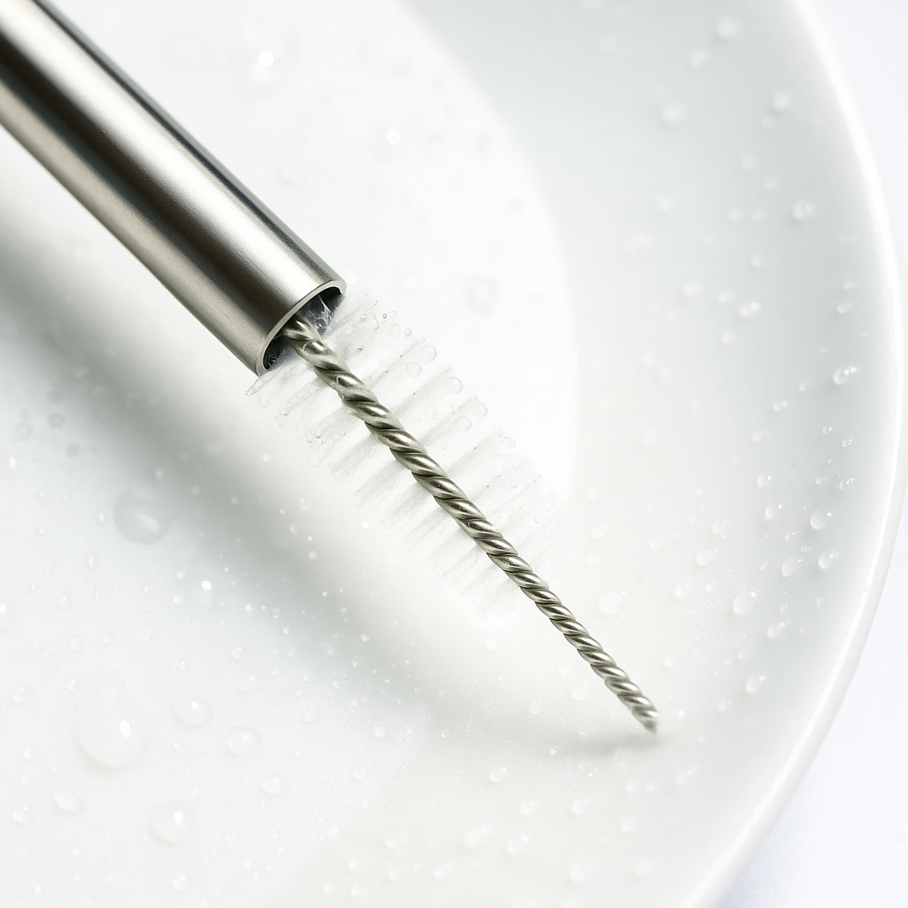 Metallic cleaning brush on a white background