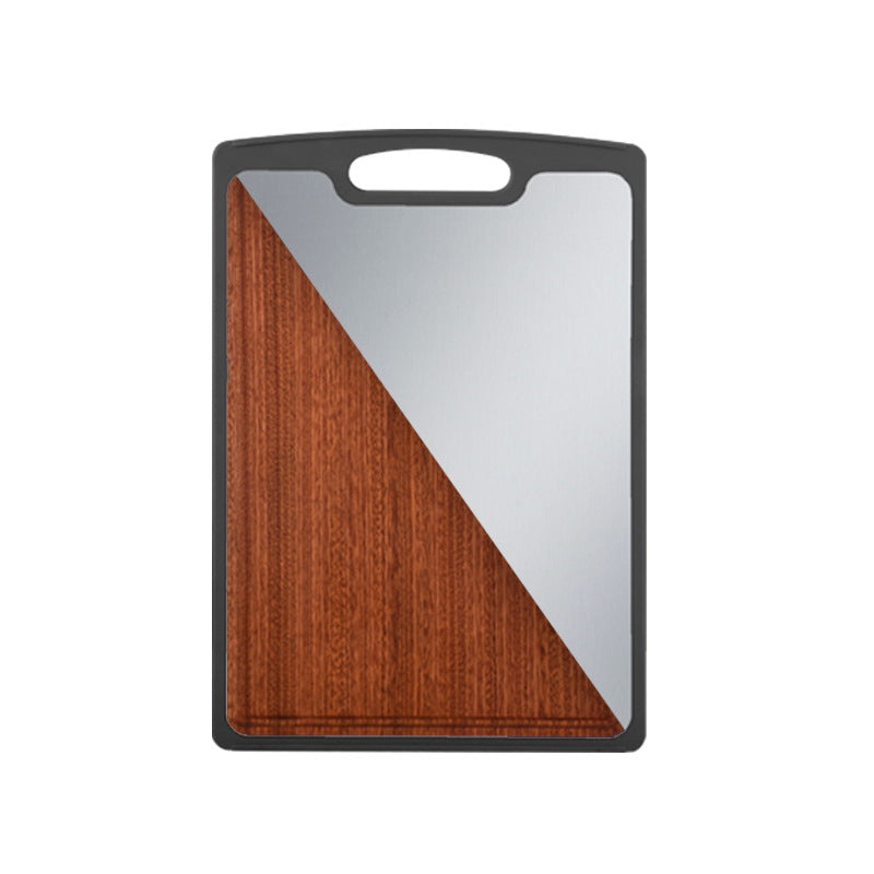 Cutting board with wooden and titanium surface on a white background